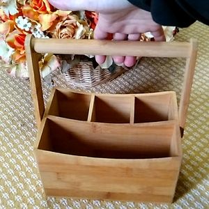 All Wooden 4 Slot Organization Caddy with Handle NEW